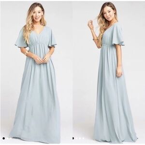 Show Me Your Mumu Emily Empire Maxi Dress in Silver Sage Crisp